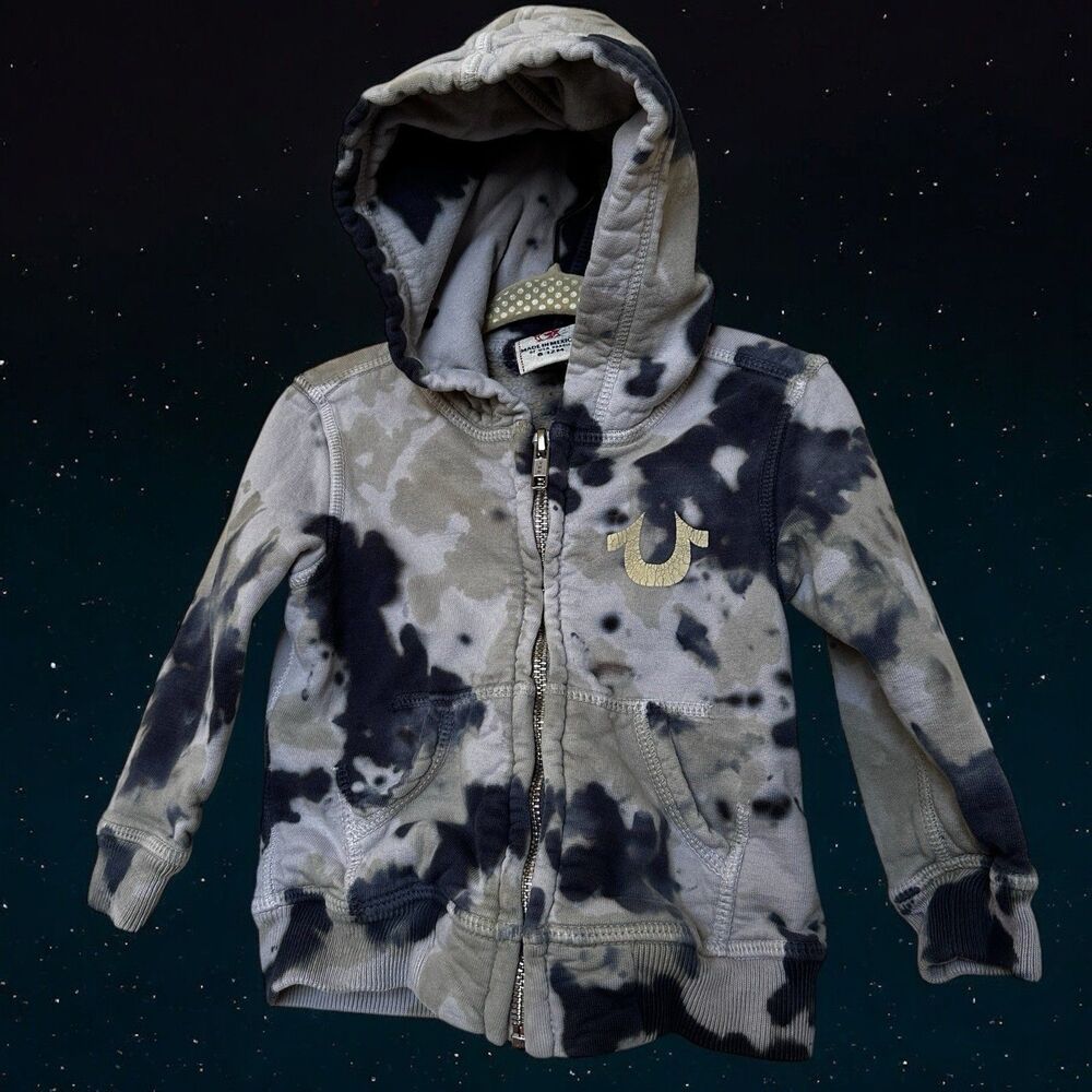 True Religion Black  Tan Tie Dye Logo Zip Up Hoodie Cotton 9-12 Months‎ Infant